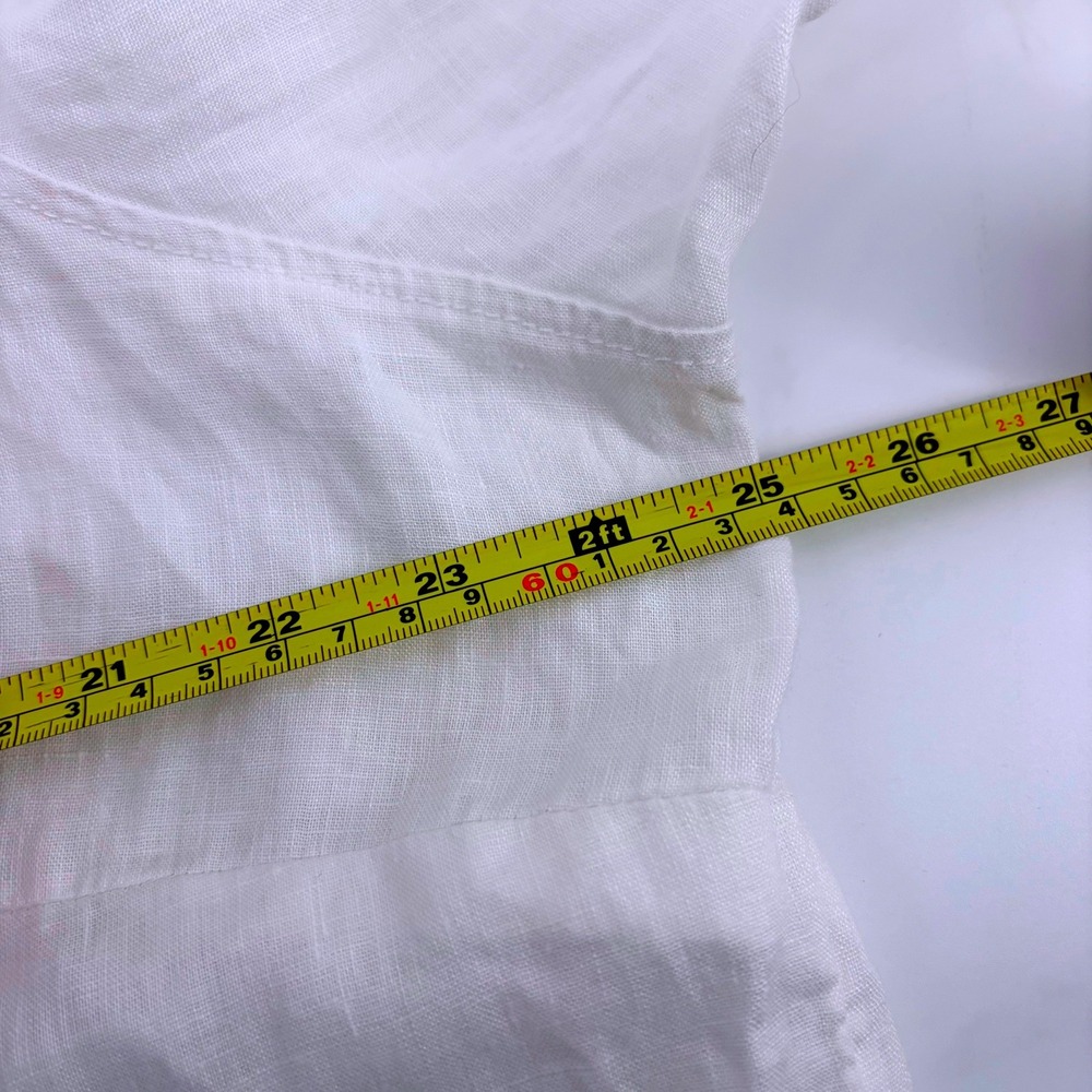Tahari White 100% Linen Roll Tab Sleeve Button Front Tunic Blouse Womens 1X - Picture 7 of 9